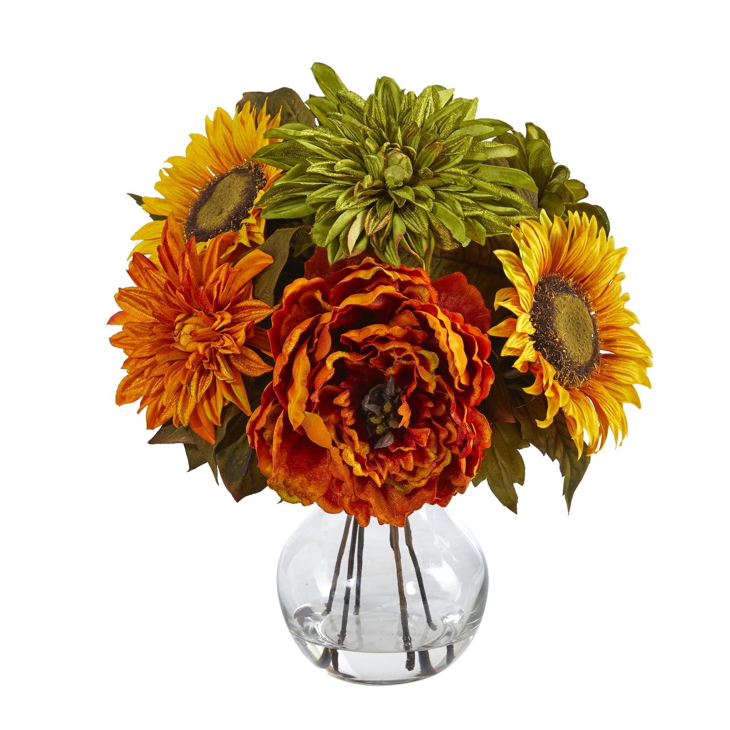 Eternal Blossom 12" Peony, Hydrangea & Sunflower Vase Arrangement