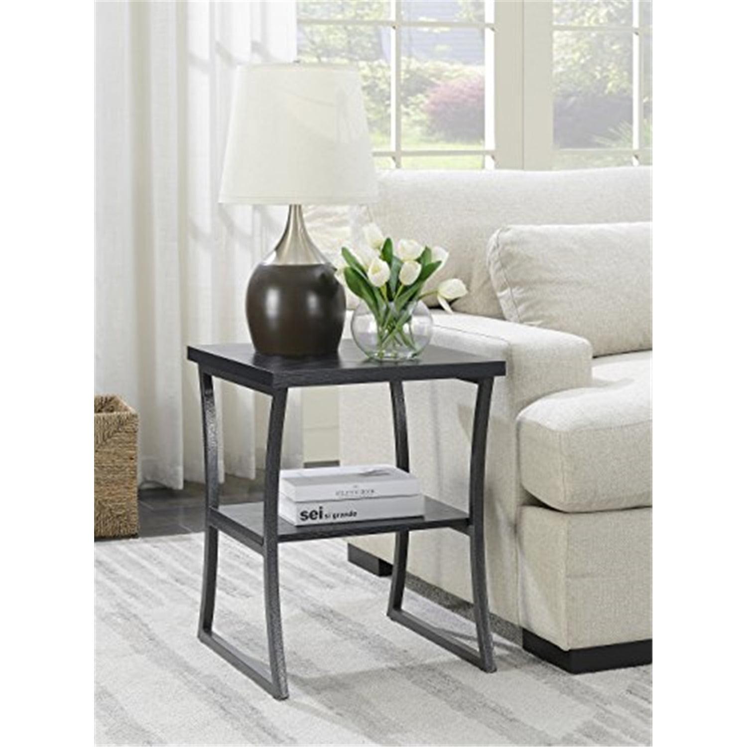 Slate Gray Metal and Black Woodgrain End Table with Shelf