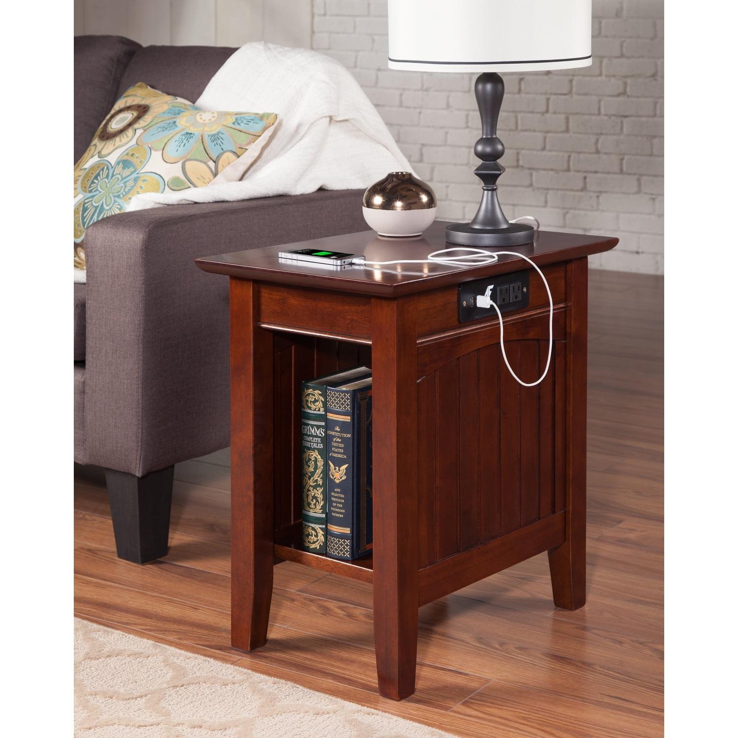 AFI Furnishings Nantucket Chair Side Table with Charging Station in Walnut