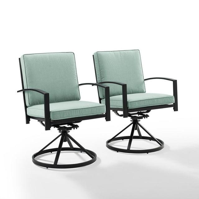 Crosley Furniture Kaplan Fabric Outdoor Swivel Chair Set in Green (Set of 2)