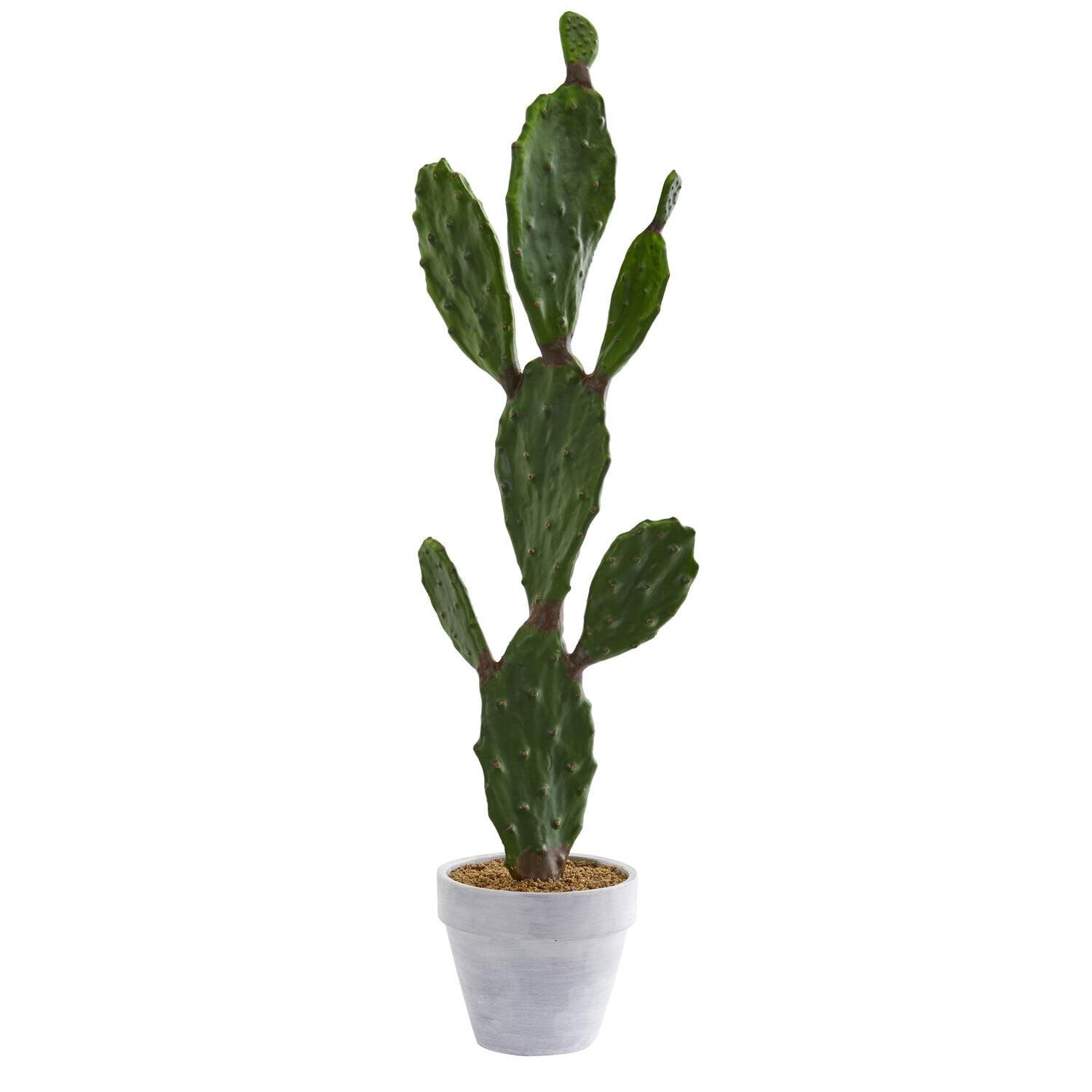 38" Green Silk and Plastic Outdoor Cactus Topiary