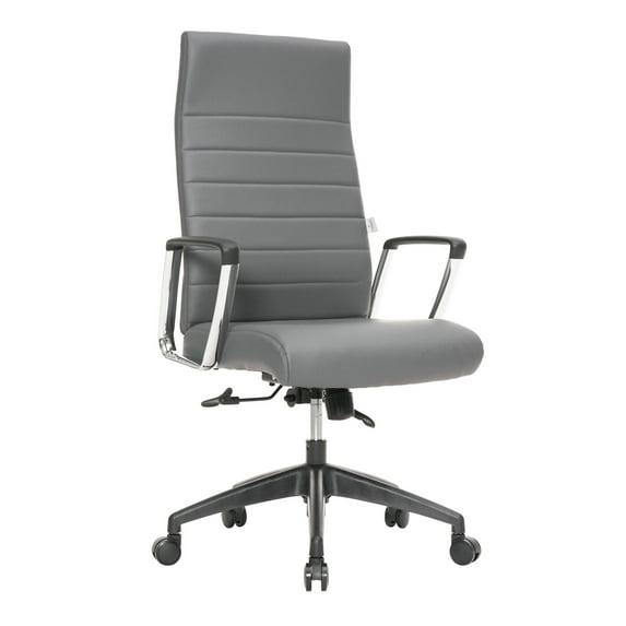 LeisureMod Hilton High-Back Adjustable Office Conference Chair Upholstered in Leather with Steel Frame in Grey