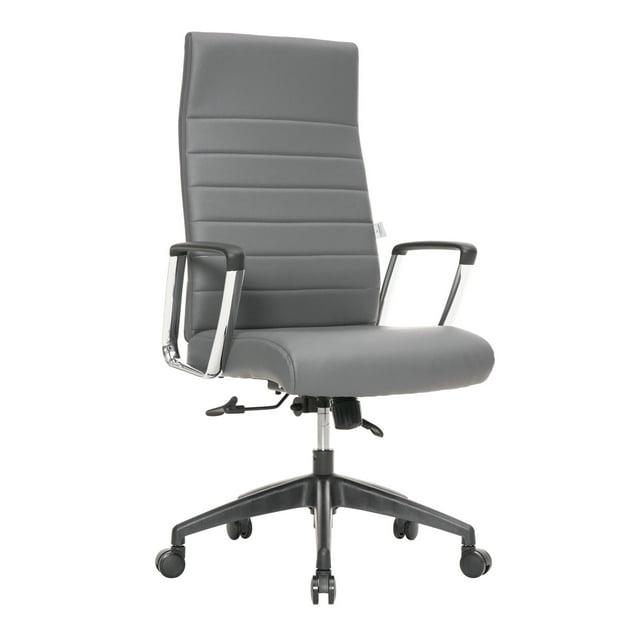 LeisureMod Hilton High-Back Adjustable Office Conference Chair Upholstered in Leather with Steel Frame in Grey