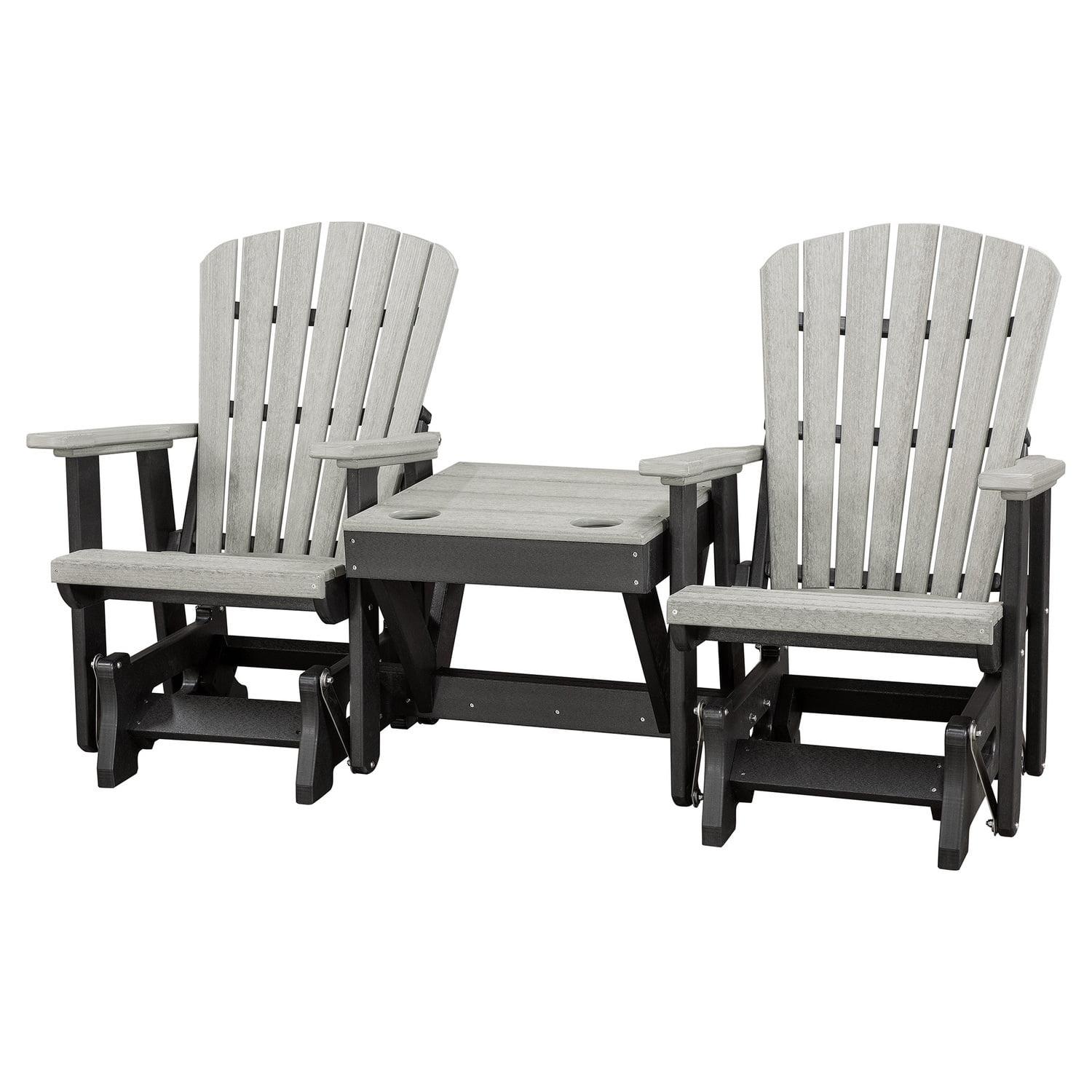 Double Glider With Center Table In Birchwood High Density Polyethylene With A Tudor Base, Made In The USA