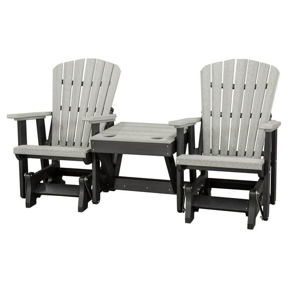 Rosecliff Heights Double Glider With Center Table In Birchwood High Density Polyethylene With A Tudor Base