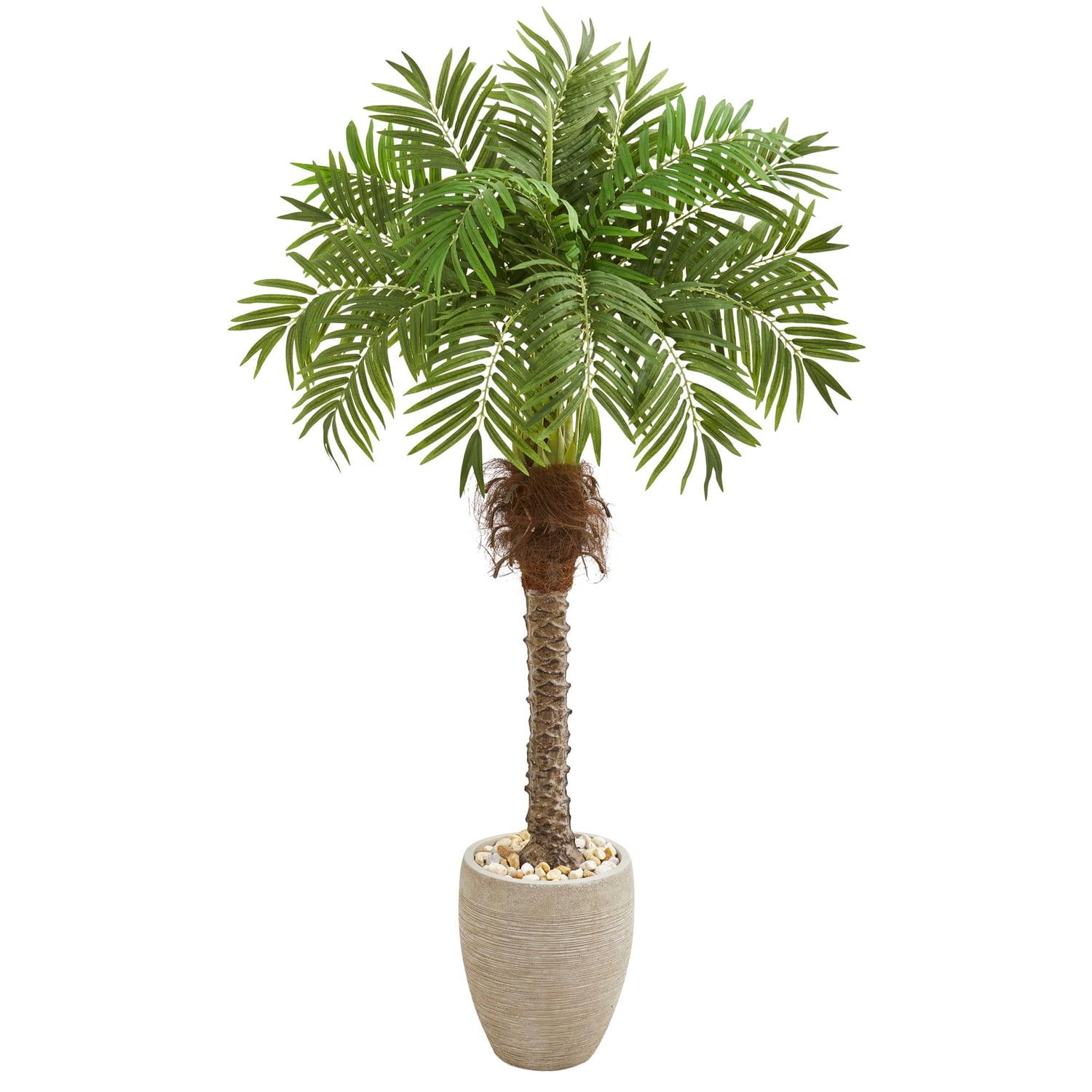 Nearly Natural 63-in Robellini Palm Artificial Tree in Sandstone Planter