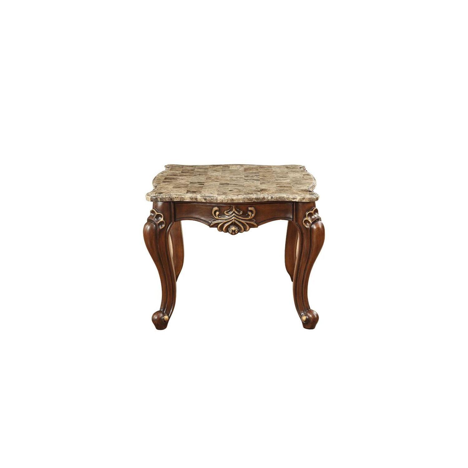 Gothic Grace 30" Marble and Walnut End Table