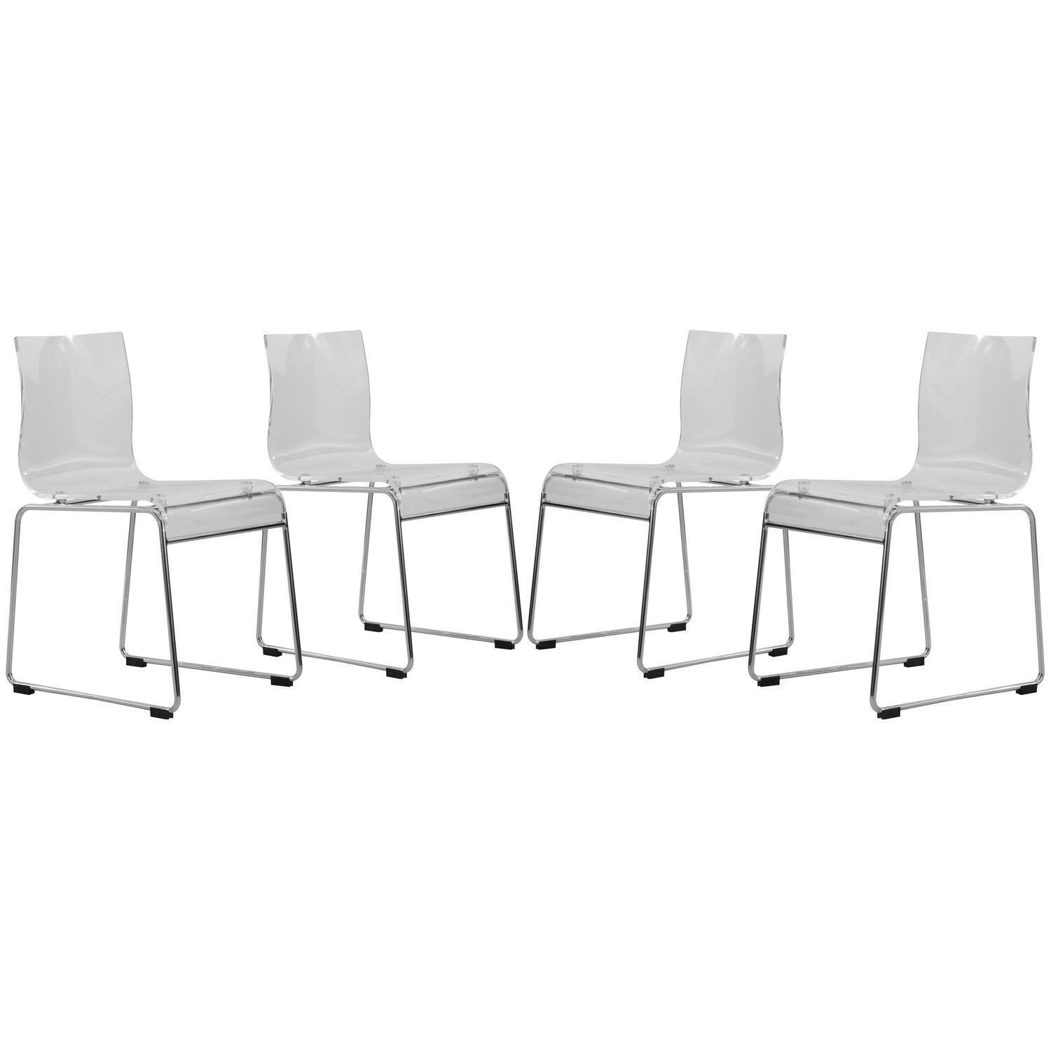 LeisureMod Lima Modern Acrylic Chair, Set of 4 in Clear