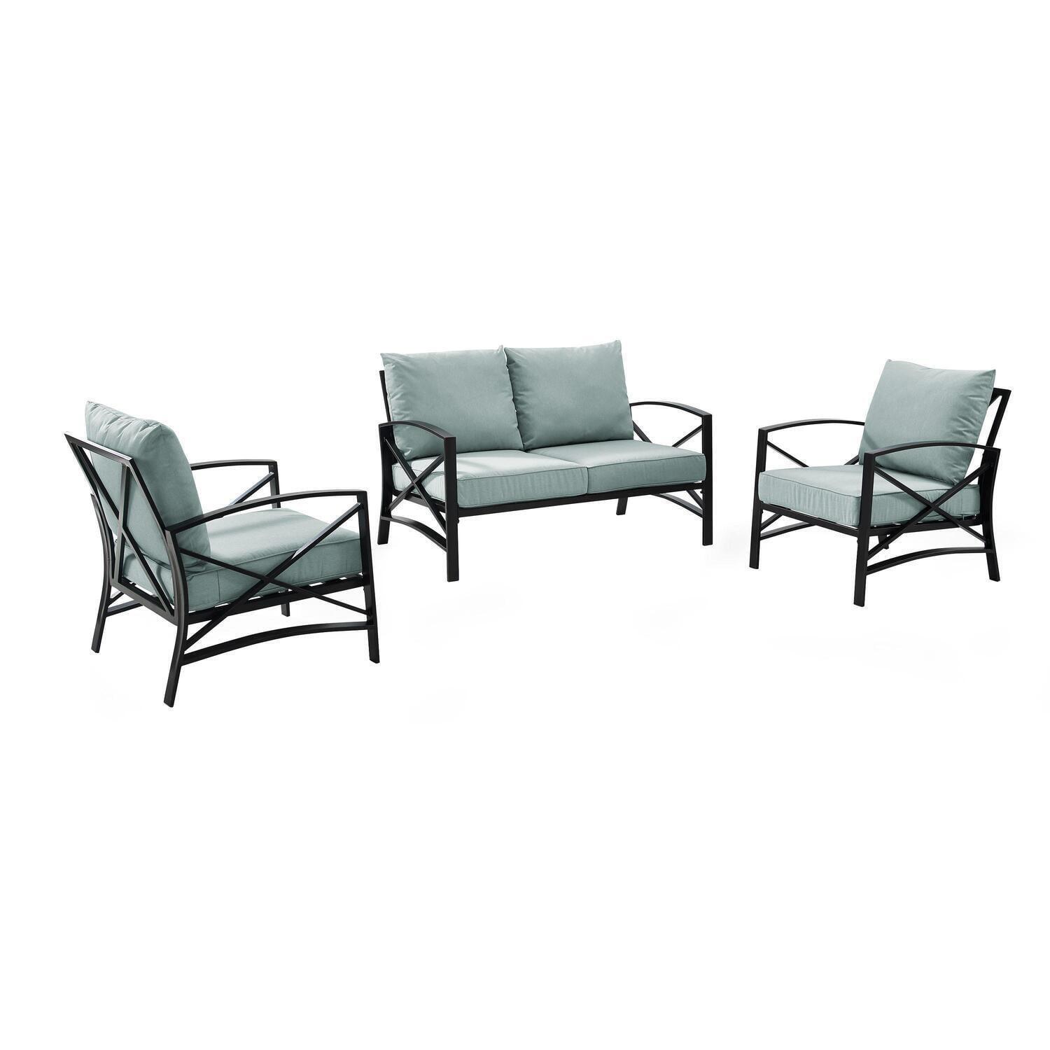 Kaplan 3-Piece Black Steel Outdoor Conversation Set with Cushions