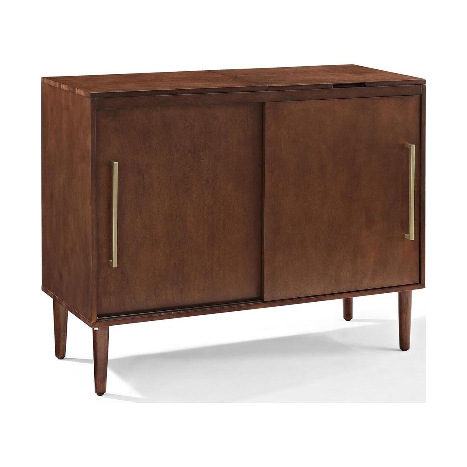 Everett Mid-Century Modern Brown Media Console with Record Storage