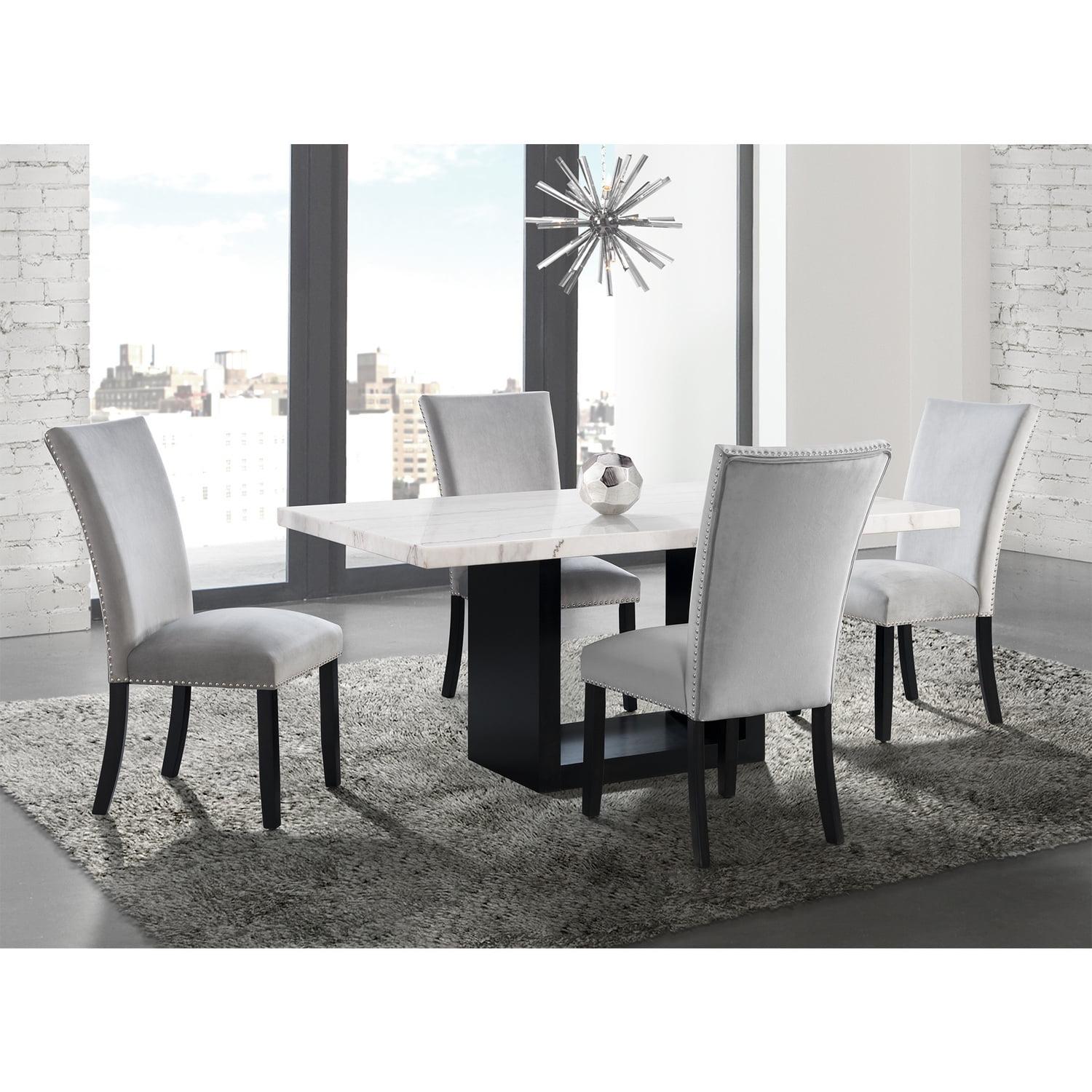 Willow White Marble 5 Piece Counter Height Dining Set with Gray Velvet Chairs