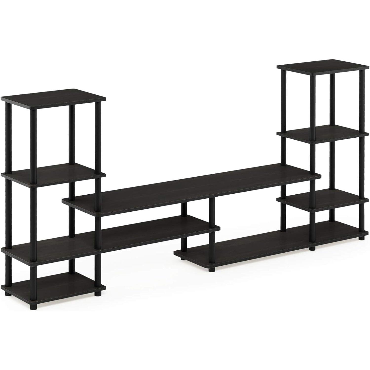 Furinno Multifunctional TV Stand for TV's up To 48" TV Console Entertainment Center Open Bookcase Shelves, Espresso/Black