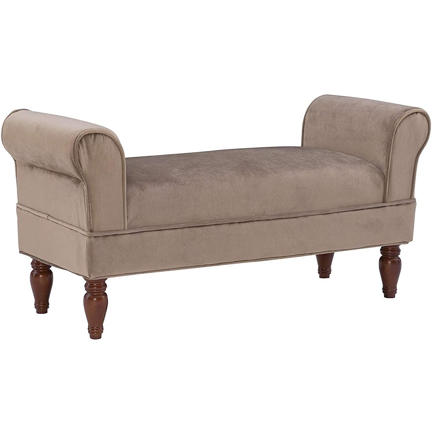Lillian Coffee Brown Upholstered Bench with Dark Mahogany Feet