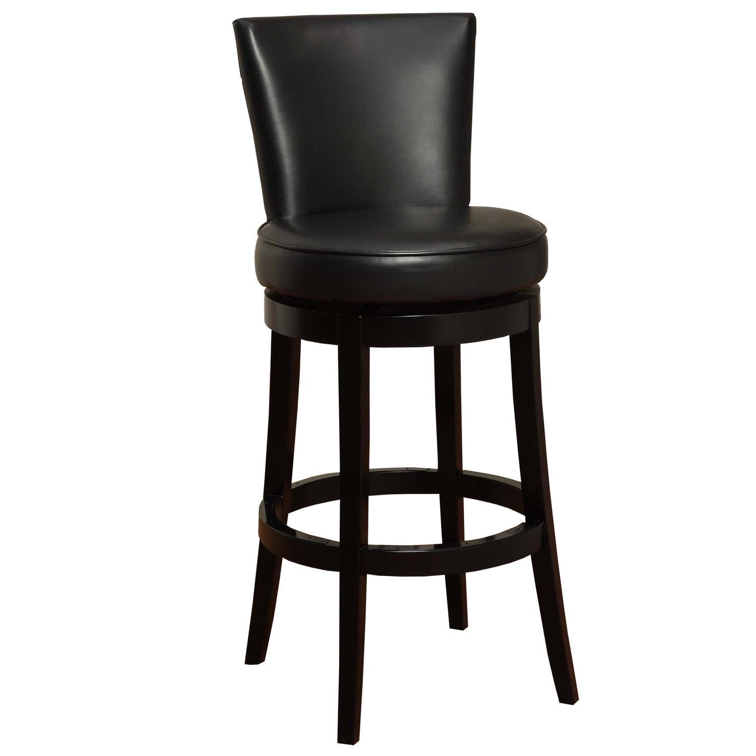 Transitional Black Leather Swivel Barstool with Nailhead Accents