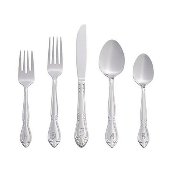 RiverRidge Home RiverRidge Rose Flatware 46-Piece Monogrammed Stainless Steel Silverware Set for 8
