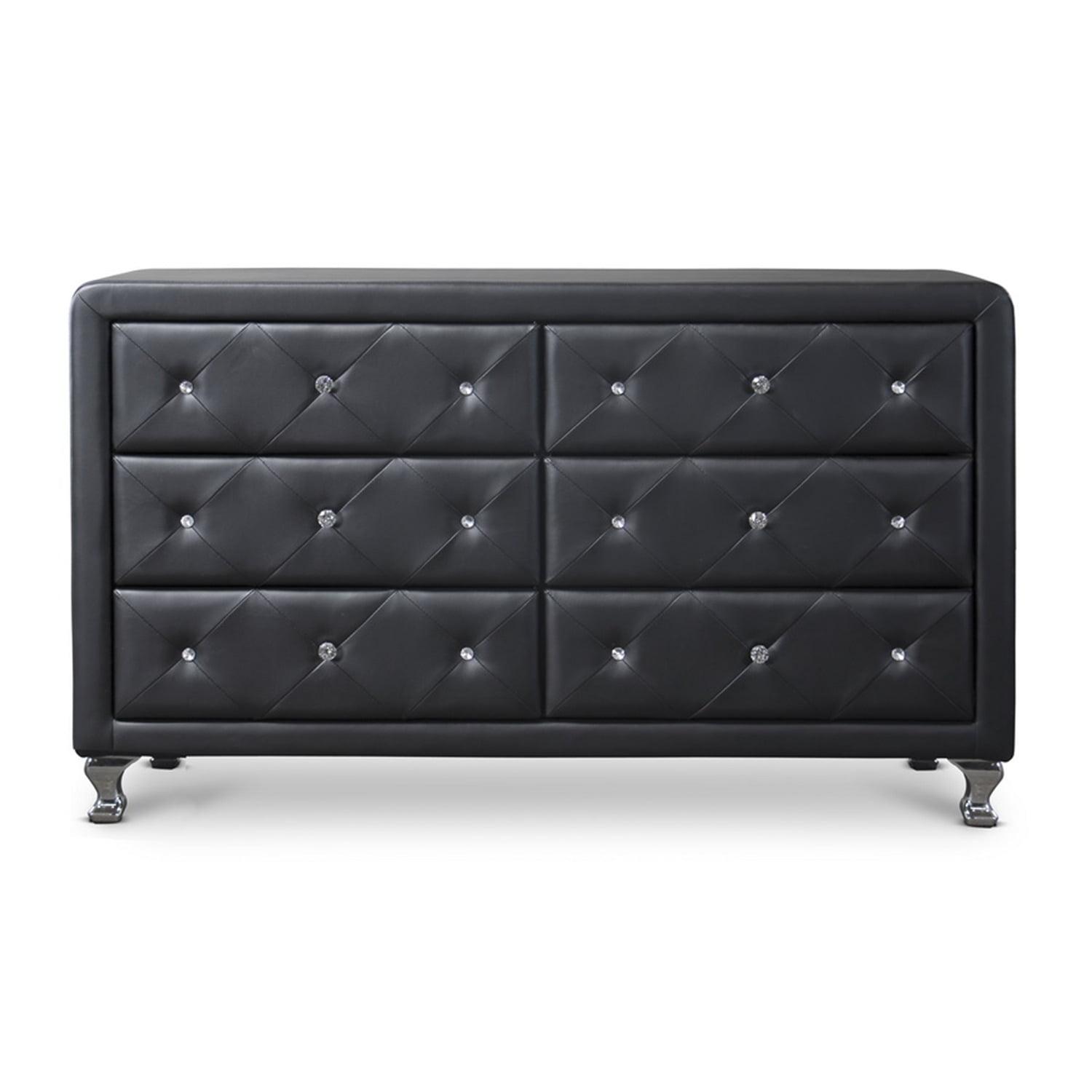 Luminescence Black Faux Leather Upholstered Horizontal Dresser