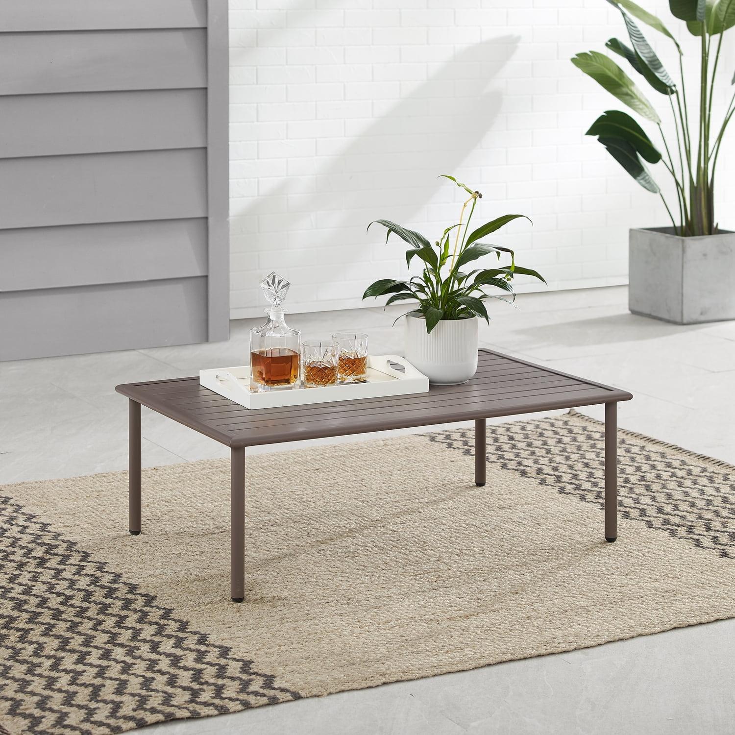 Cali Bay Outdoor Metal Coffee Table - Light Brown - Crosley: UV & Weather-Resistant, Steel Frame Patio Table