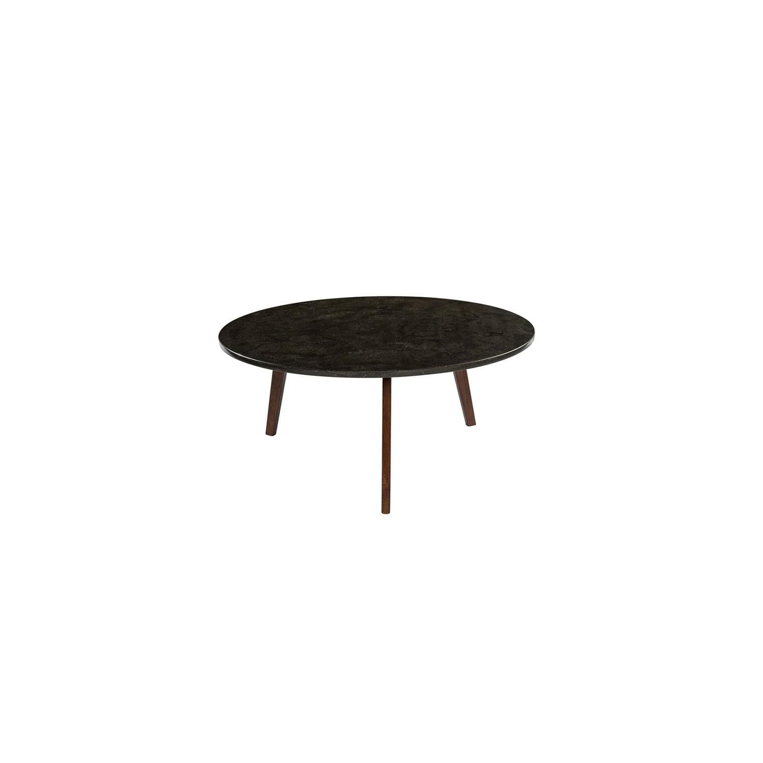 The Bianco Collection Stella 31" Round Italian Black Marble Coffee Table with Walnut Legs