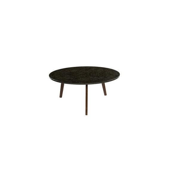 The Bianco Collection Stella 31" Round Italian Black Marble Coffee Table with Walnut Legs