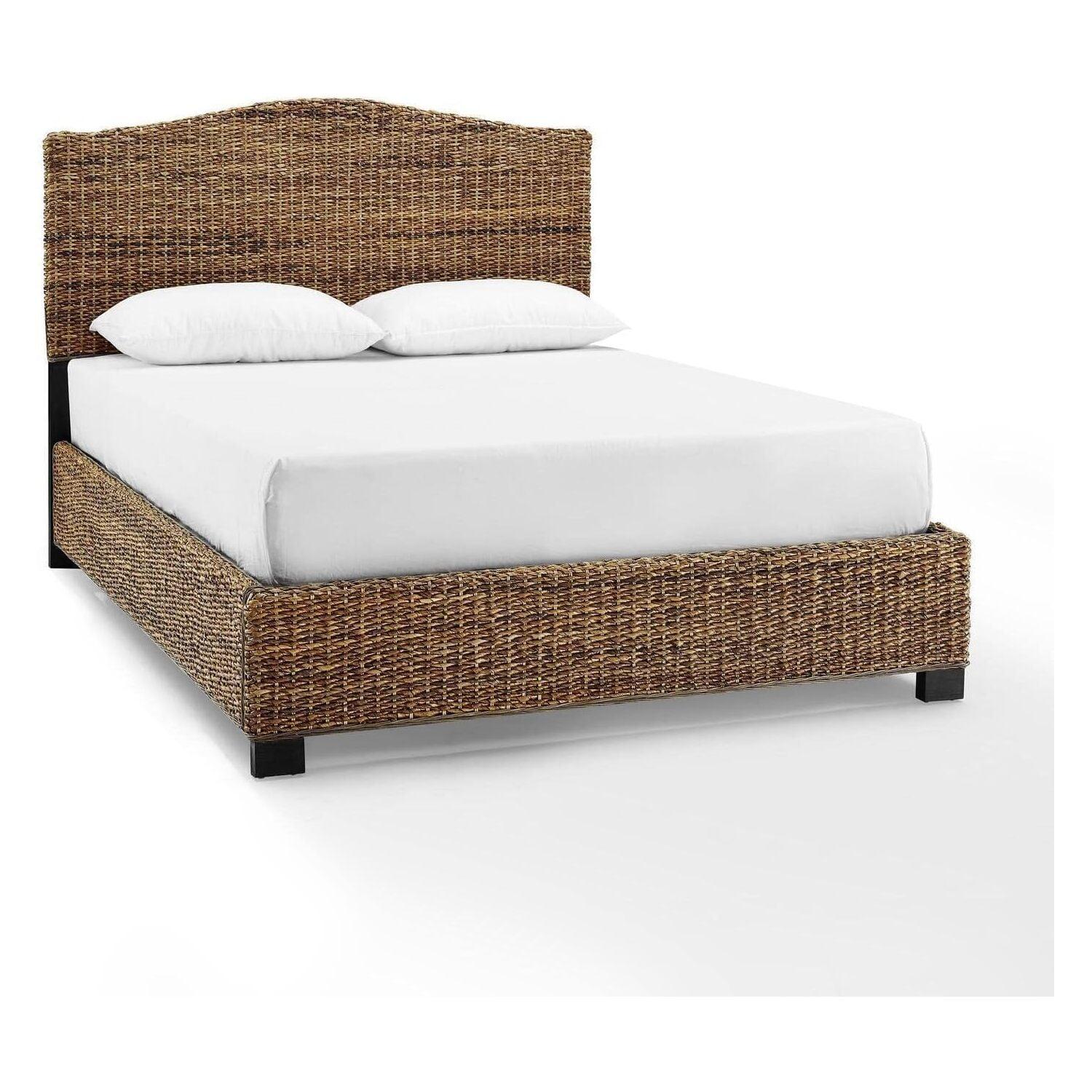 Queen Serena Bed Banana Leaf - Crosley: Coastal Style Plywood & Wood Frame, Curved Headboard Design