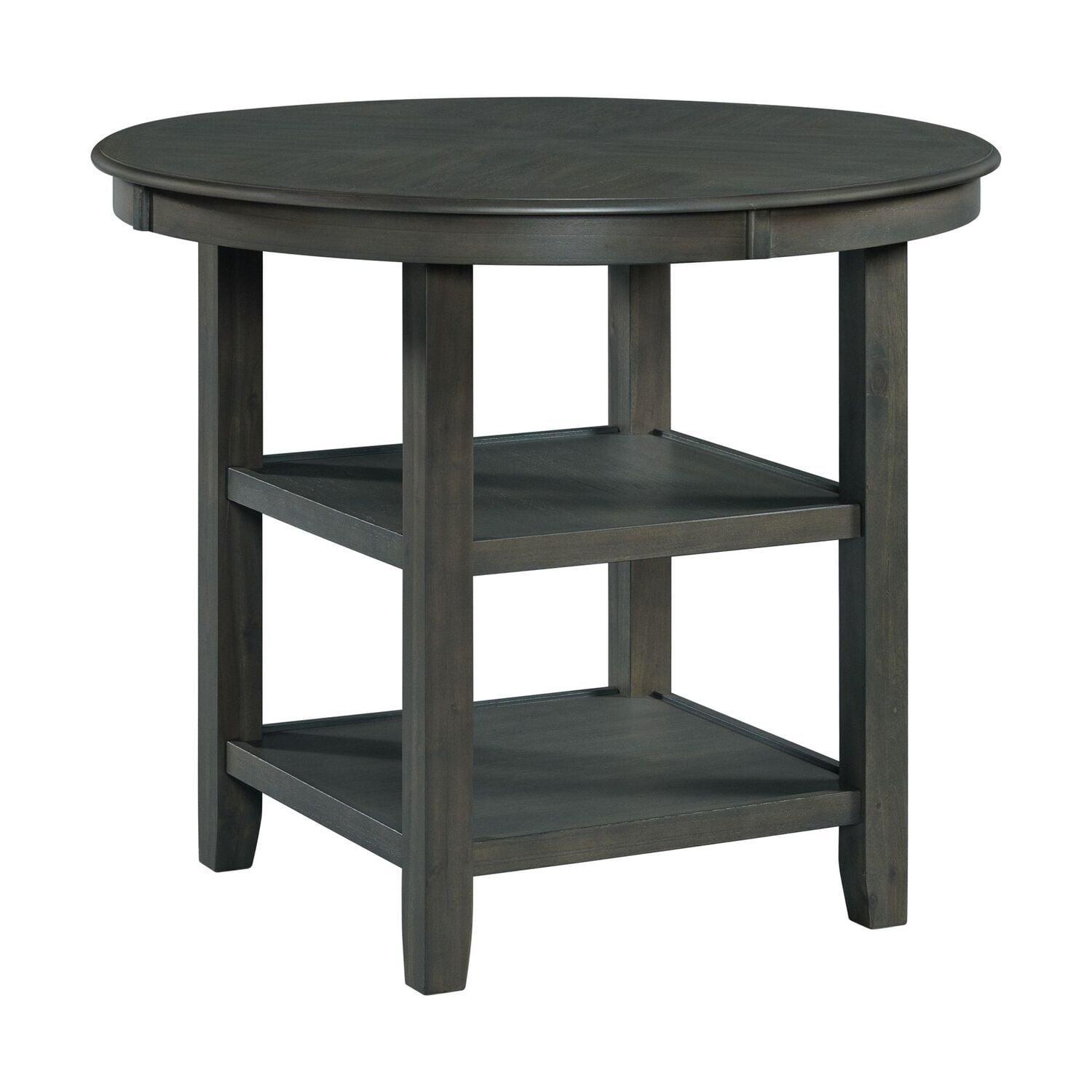 Gray Round Wood Counter Height Dining Table with Shelves