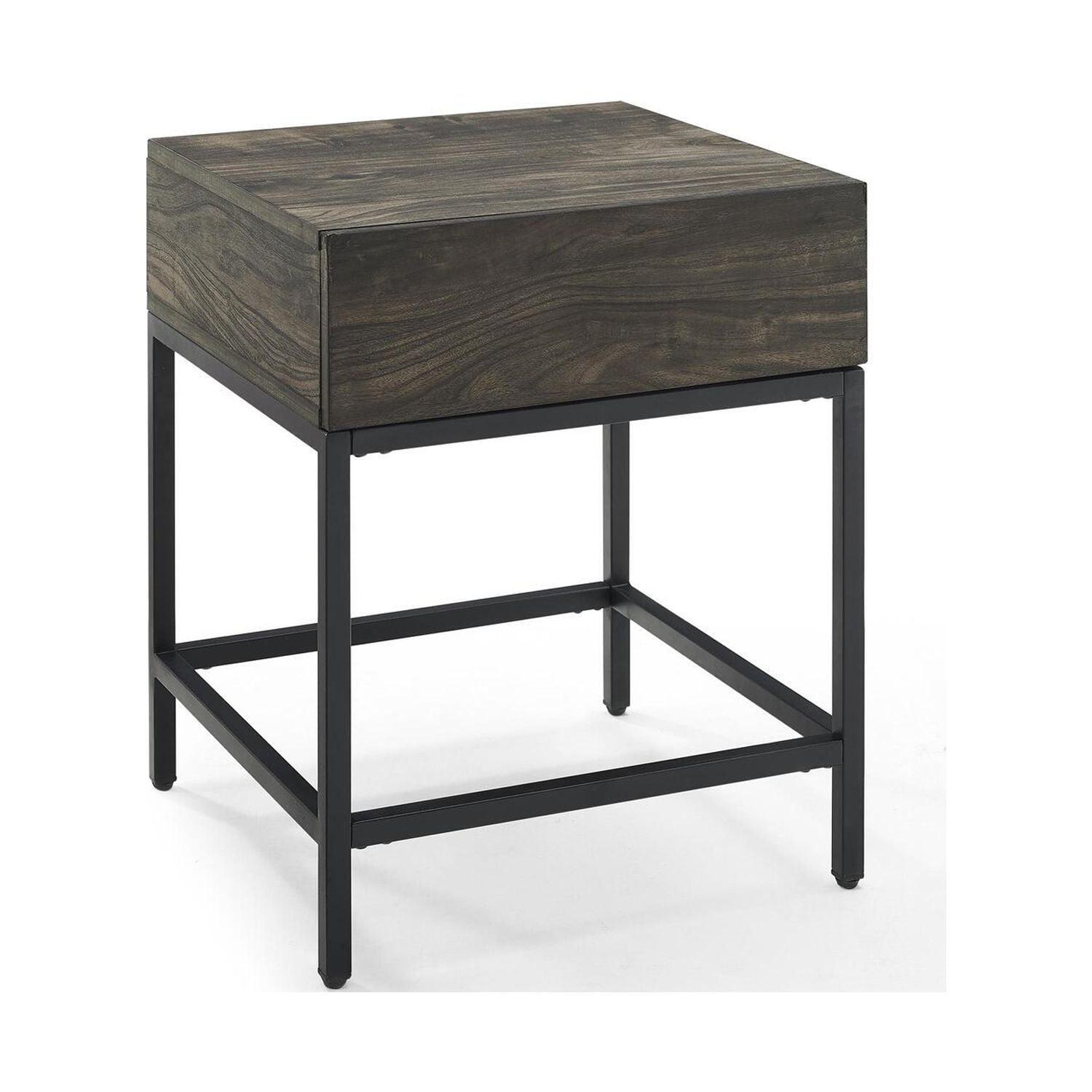 Lakeside Industrial Brown Ash and Matte Black End Table with Drawer