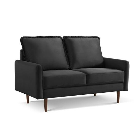 57 Inch Wide Upholstered Two Cushion Loveseat with Cambered Arms in Black Velvet