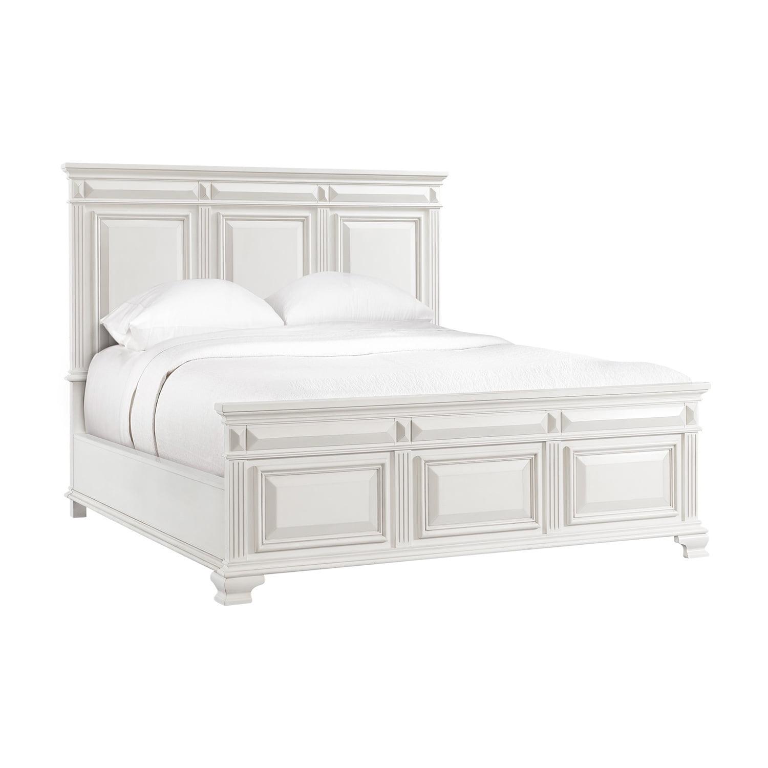 White King Panel Bed with Wood Frame and Headboard