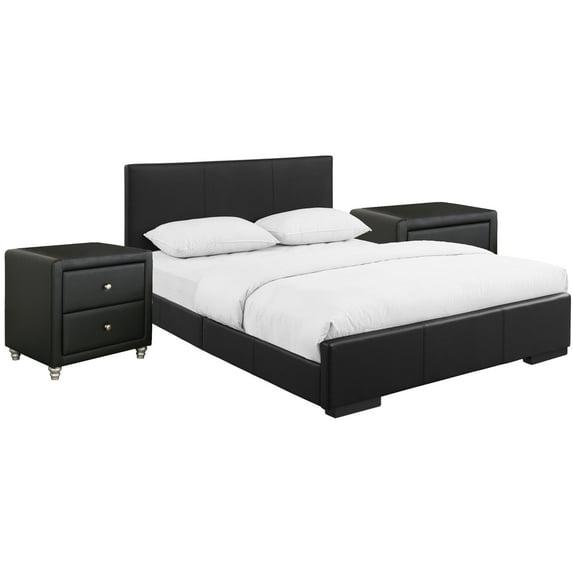 HomeStock Medieval Moods Upholstered Platform Bed, Black, King with 2 Nightstands