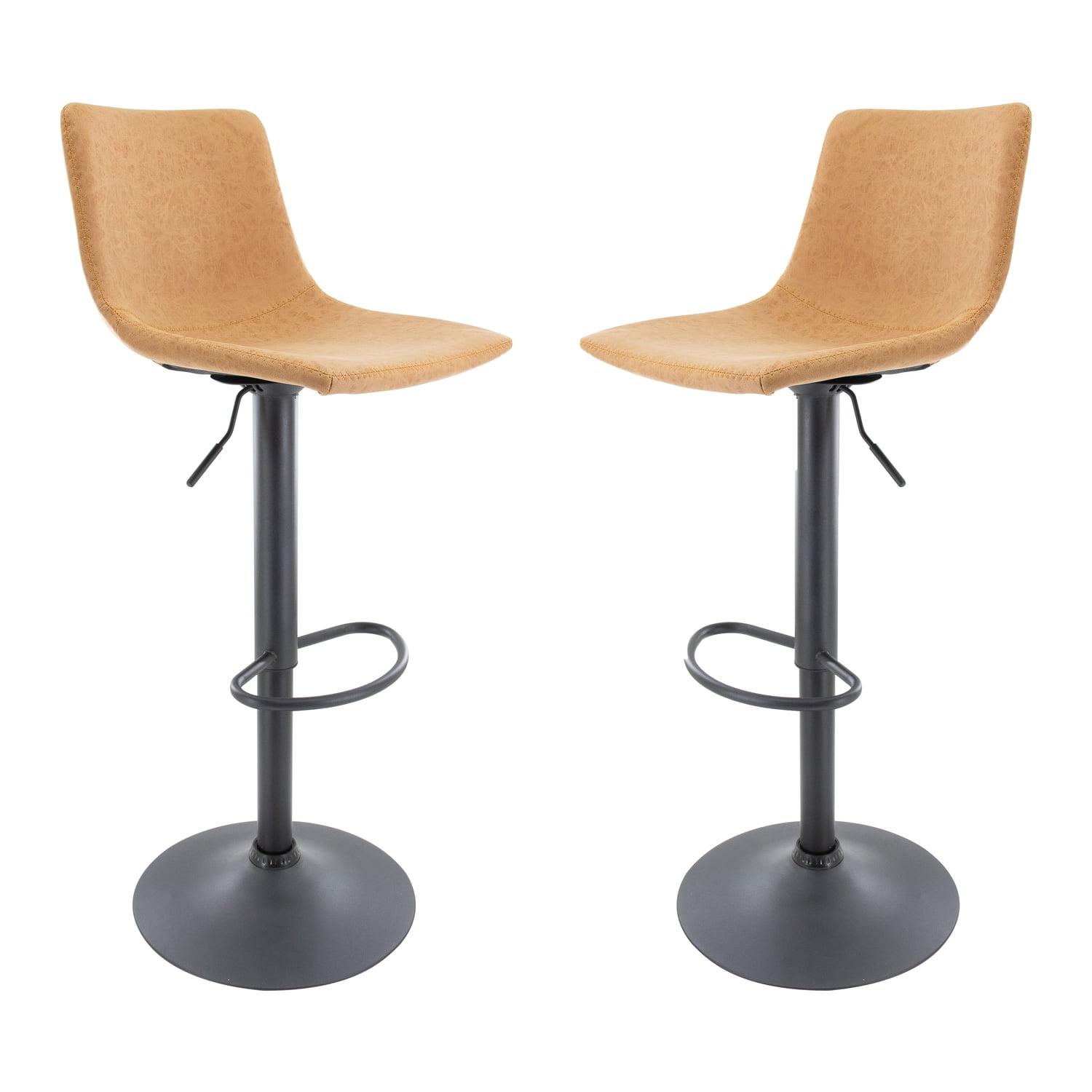 LeisureMod Tilbury Modern Adjustable Bar Stool Set of 2 with Footrest and 360-Degree Swivel, Counter Height Chairs for Kitchen Island and Home Bar