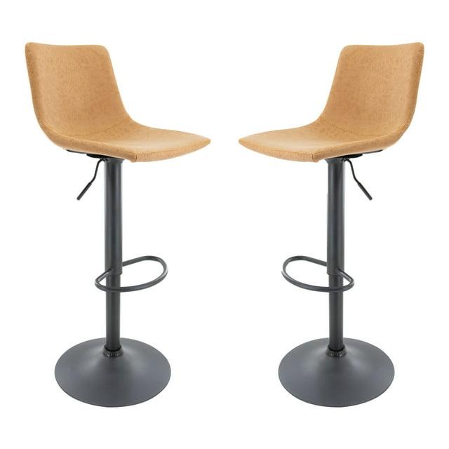 LeisureMod Tilbury Modern Adjustable Bar Stool Set of 2 with Footrest and 360-Degree Swivel, Counter Height Chairs for Kitchen Island and Home Bar