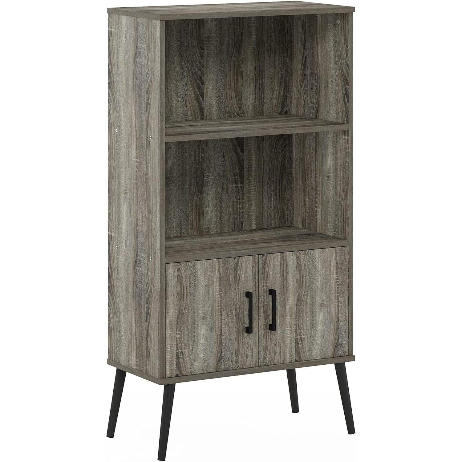 Furinno Claude Mid Century Style Accent Cabinet with Wood Legs, French Oak Grey