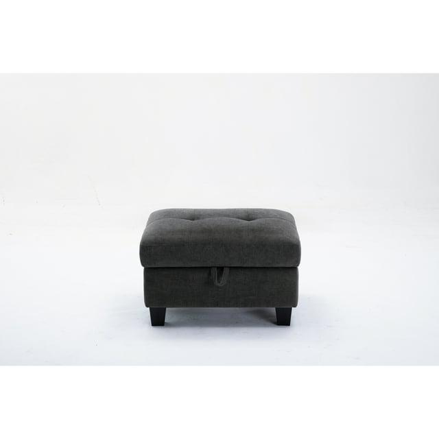 Alexent 1 pcs Sectional Sofa-Dark Gray Soft Fabric-Ottomen-Color:Dark Gray Sofa