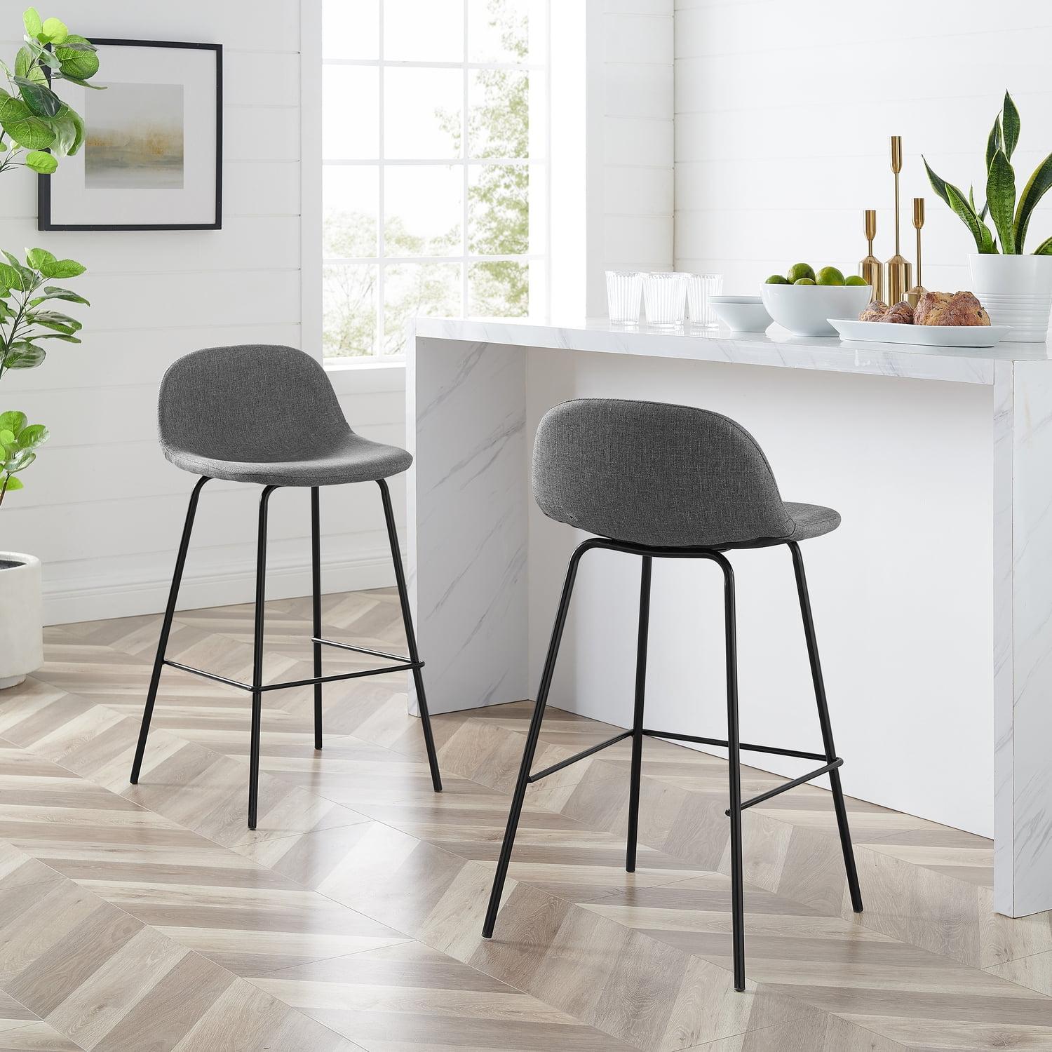 Gray and Black Upholstered Steel Counter Stools, Set of 2