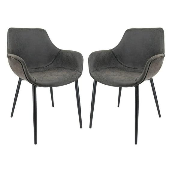 LeisureMod Markley Leather Dining Chair Set of 2 with Black Metal Legs and Upholstered Seat, Ideal for Kitchen, Dining Room, Office, Lounge, or Cafe