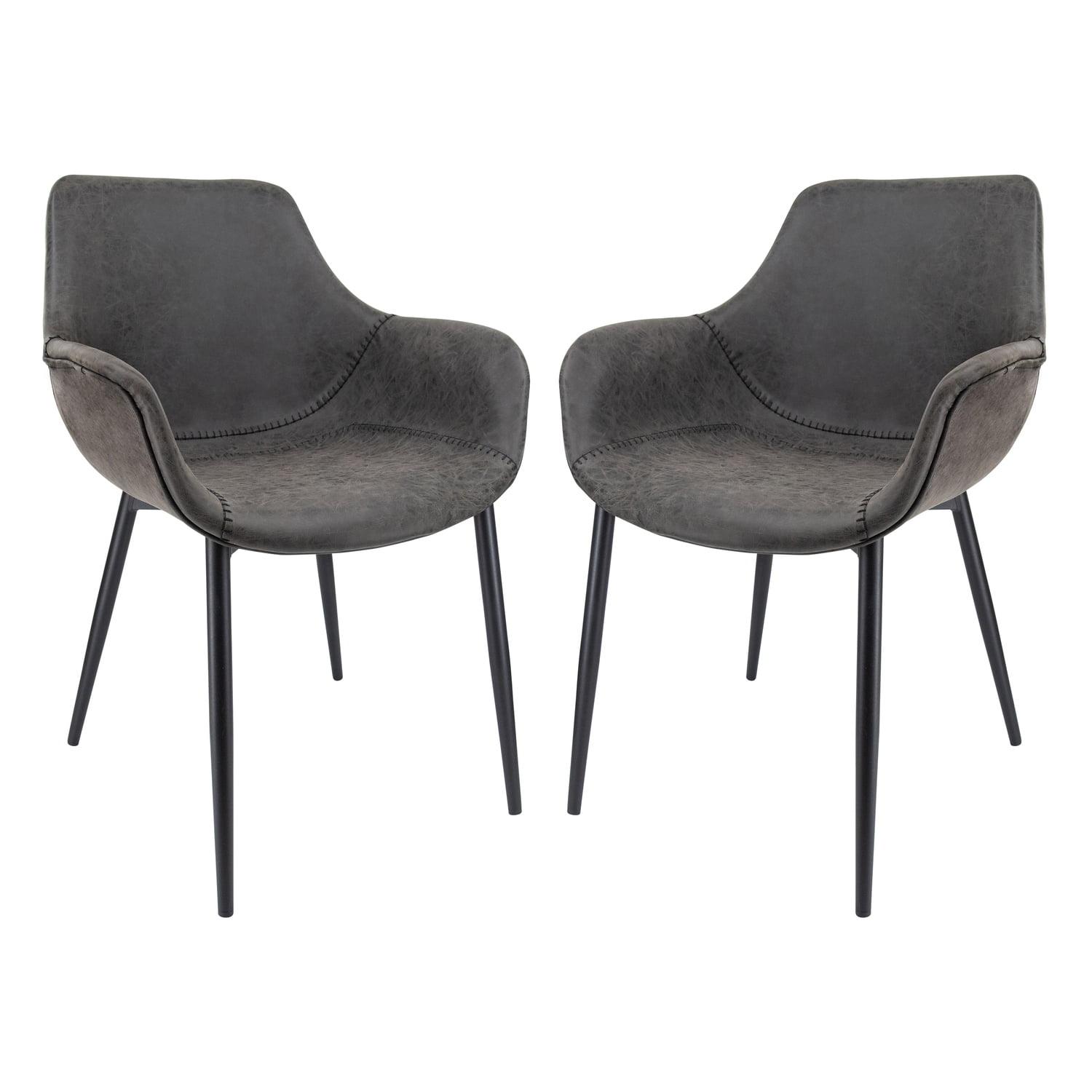 LeisureMod Markley Leather Dining Chair Set of 2 with Black Metal Legs and Upholstered Seat, Ideal for Kitchen, Dining Room, Office, Lounge, or Cafe