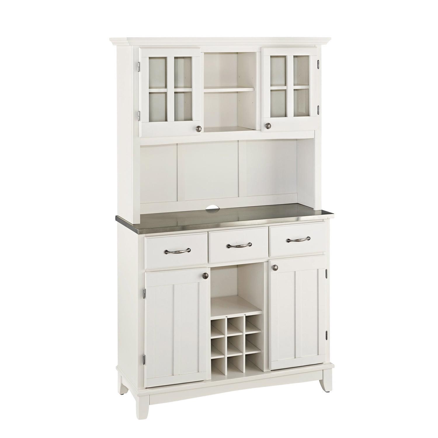 White Wood Buffet with Stainless Steel Top and Hutch