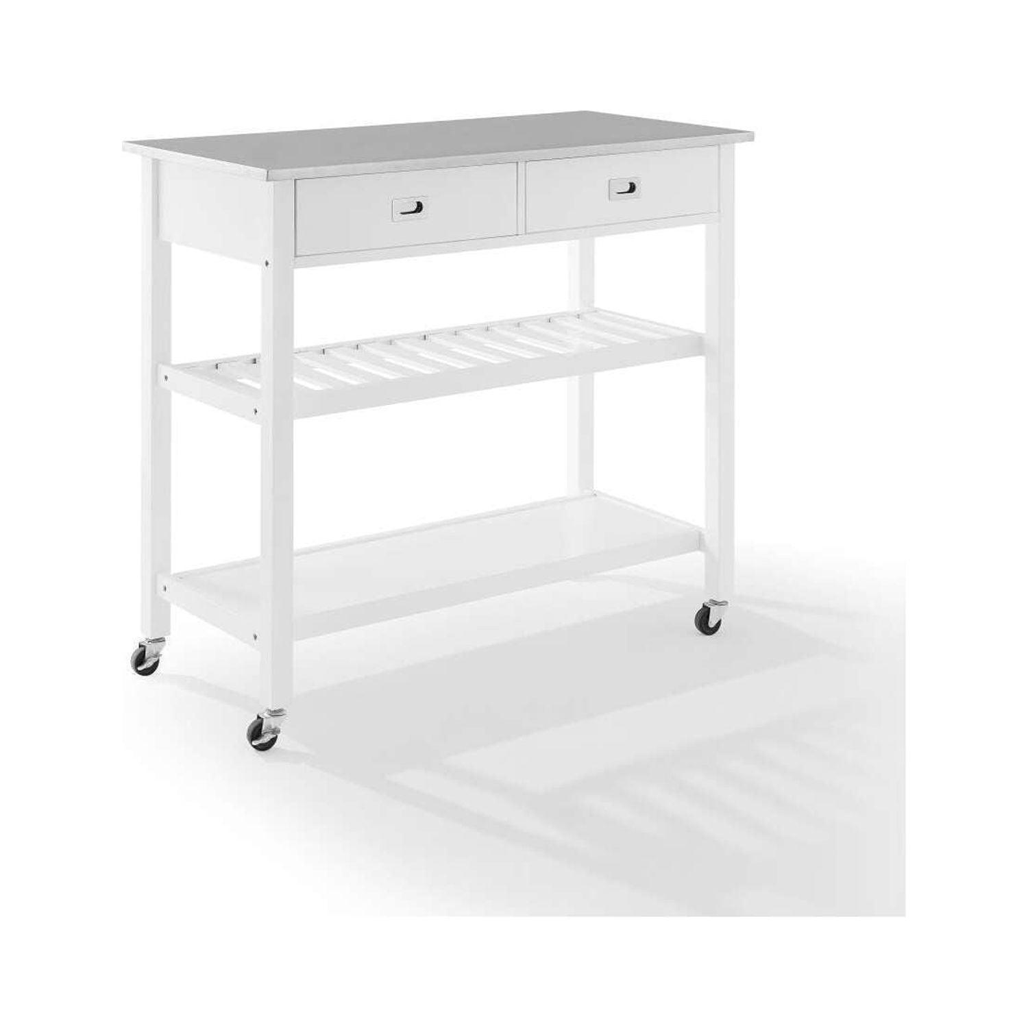 White Stainless Steel Top Kitchen Cart with Wine Rack