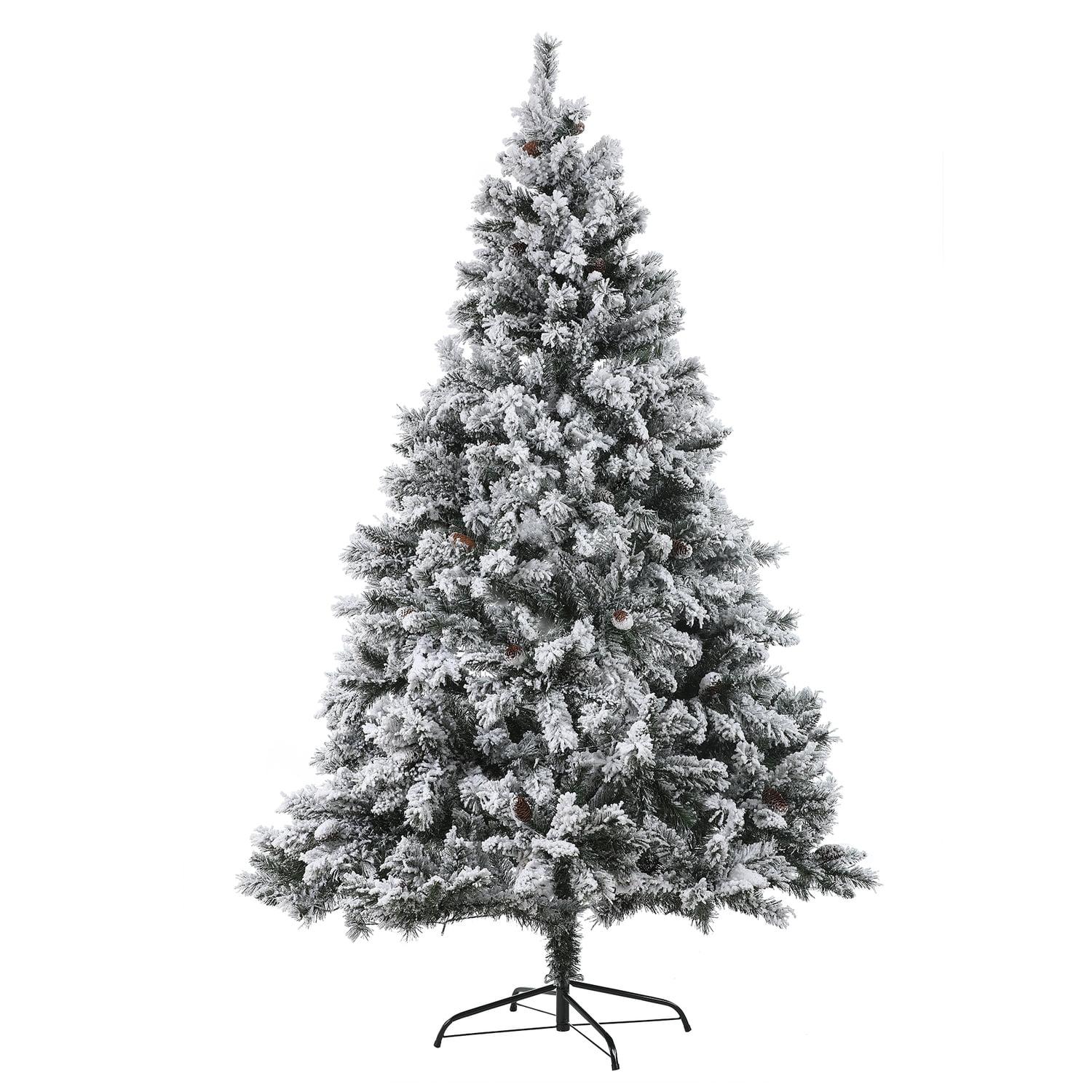 7-Foot White Flocked Spruce Artificial Christmas Tree with LED Lights