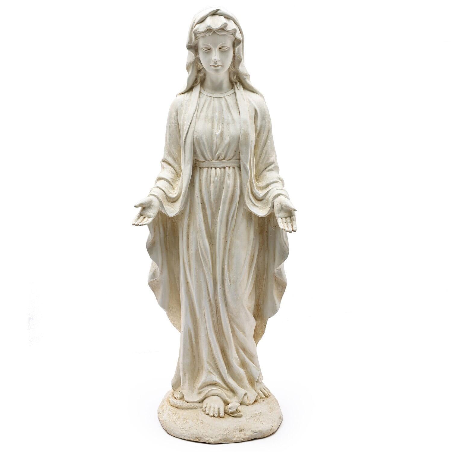 LuxenHome 30.5" H Virgin Mary Indoor Outdoor Statue Garden Statues, Ivory Off-White