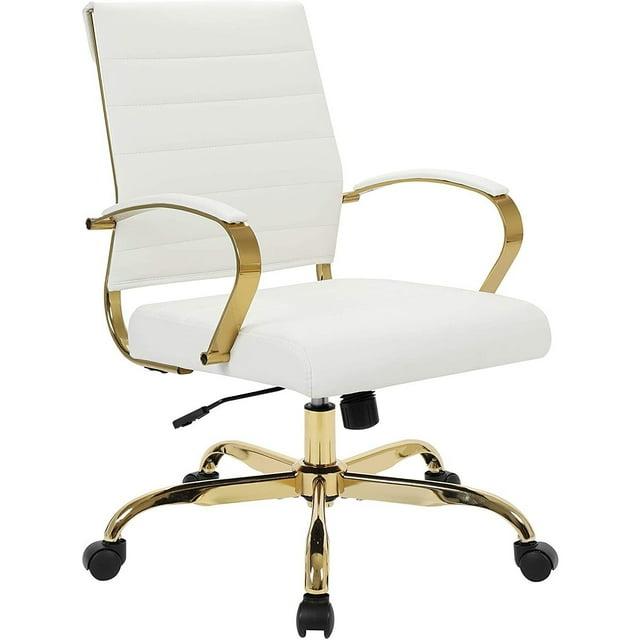 Everly Quinn Naudain Leather Office Chair – Modern Executive Swivel Task Chair with Wheels, Adjustable Height & Padded Arms for Desk or Conference Room