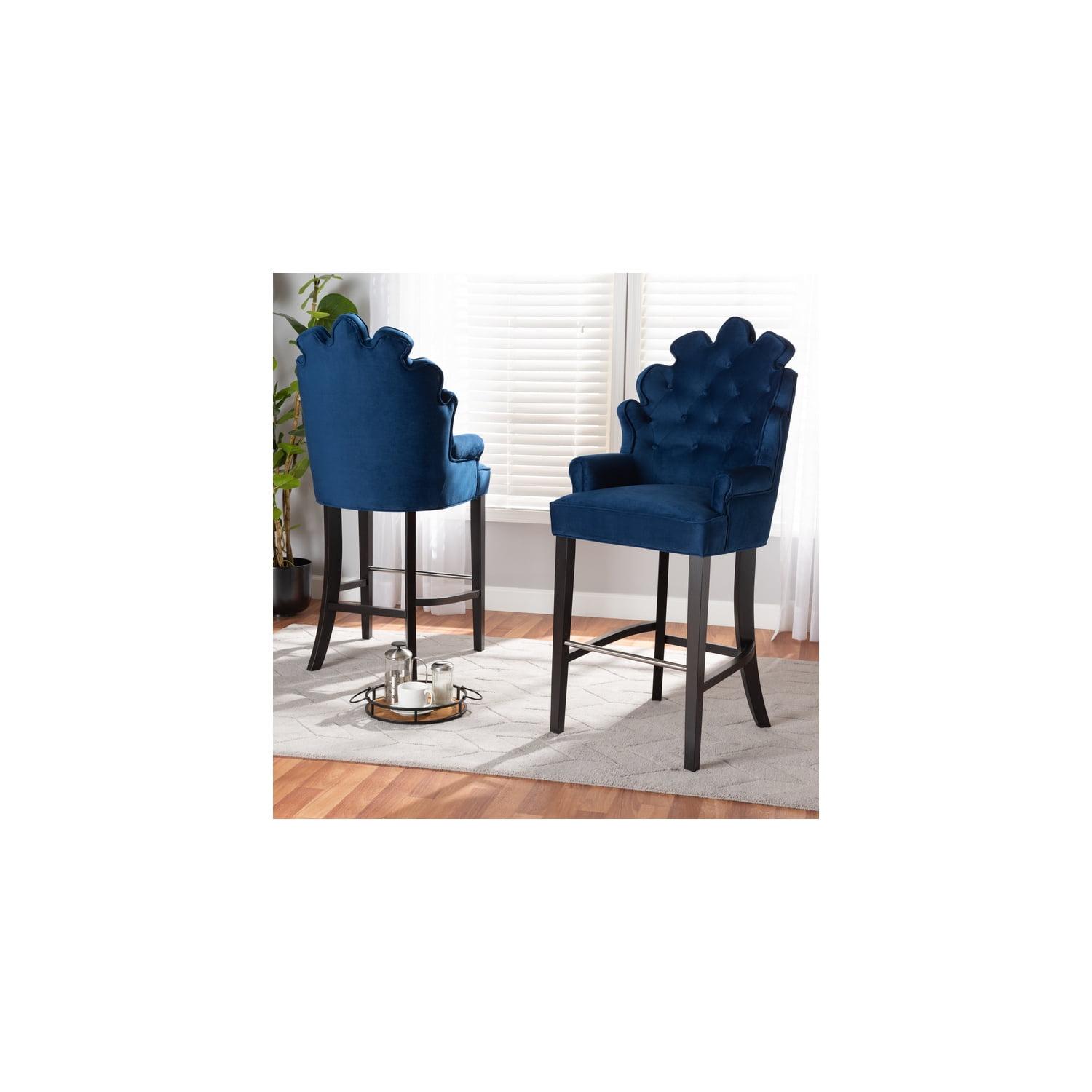 Baxton Studio Chloe Navy Blue and Dark Brown Finished Wood 2-Piece Bar Stool Set