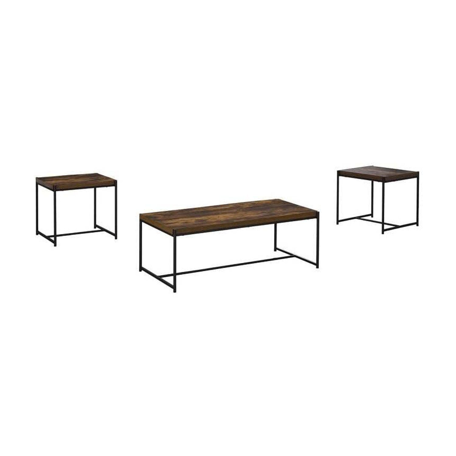 HomeStock Artisanal Abode 3 Piece Coffee and End Table Set - Sturdy Wood MDF Tables with Metal Frames, Versatile Design for Living Rooms and Hallways, 1 Coffee Table, 2 End Tables - Color:Brown-Color: