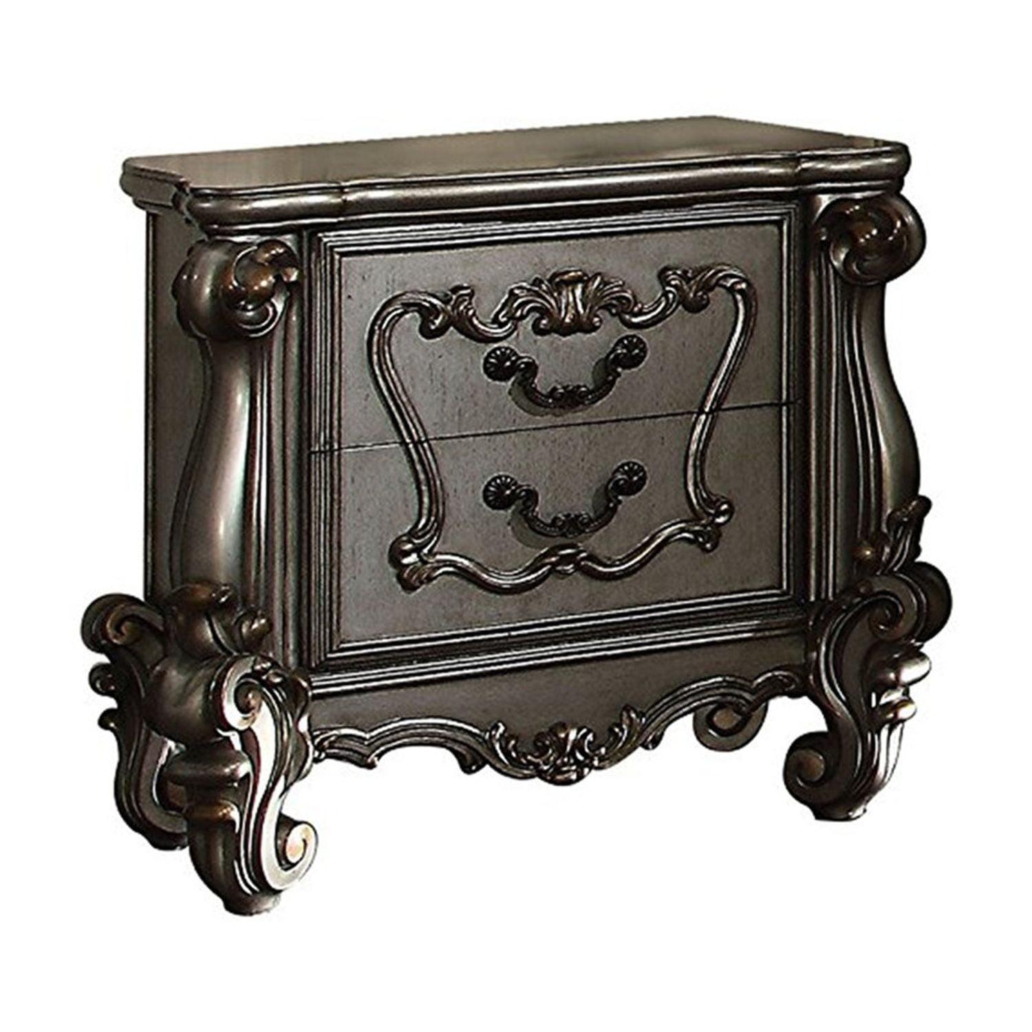 Antique Platinum 2-Drawer Nightstand with Scrolled Legs