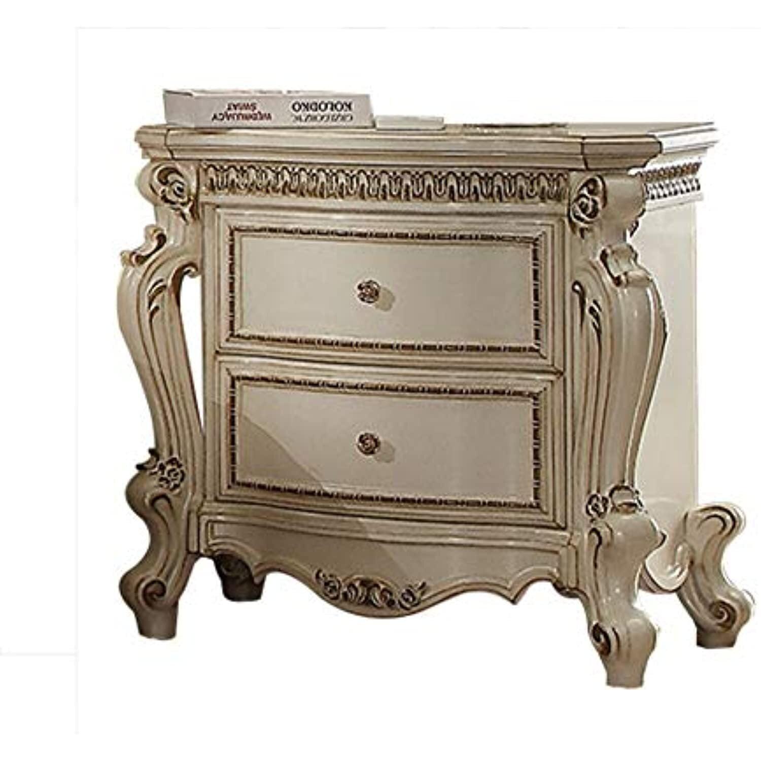 Picardy Antique Pearl 32" Traditional Carved Nightstand with 2 Drawers