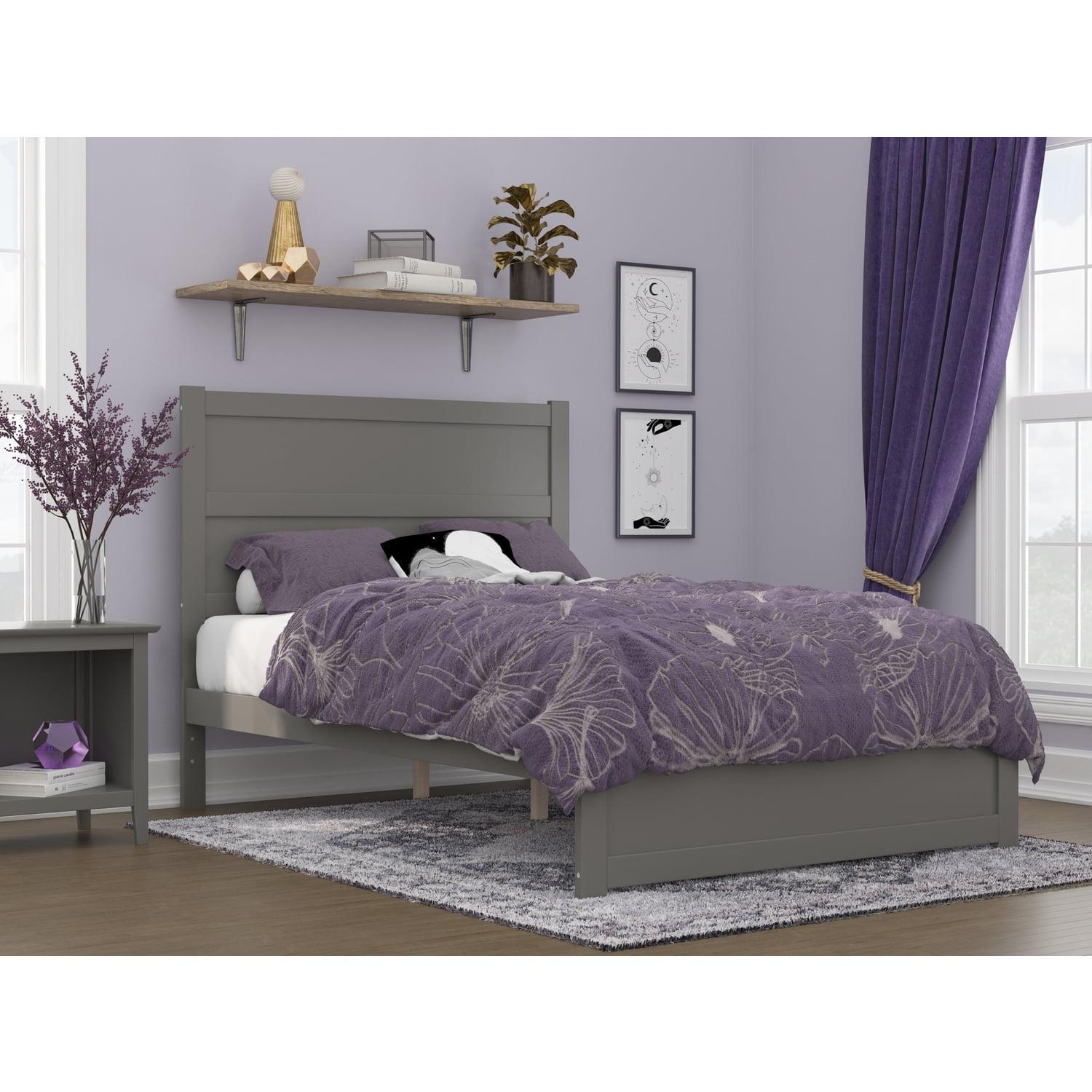 Grey Full Wooden Bed Frame with Headboard and Slats