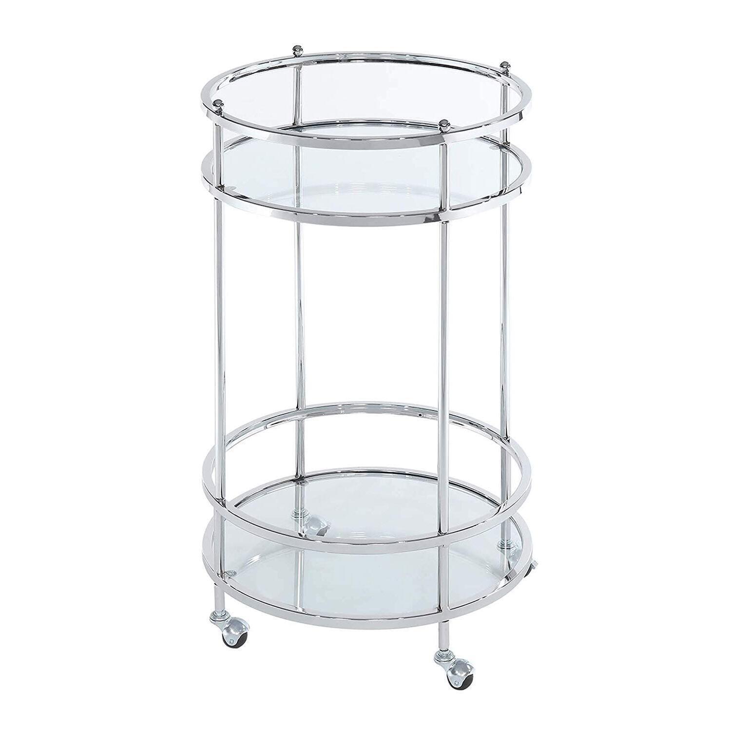 Royal Crest 20" Round Silver Chrome Bar Cart with Glass Shelves