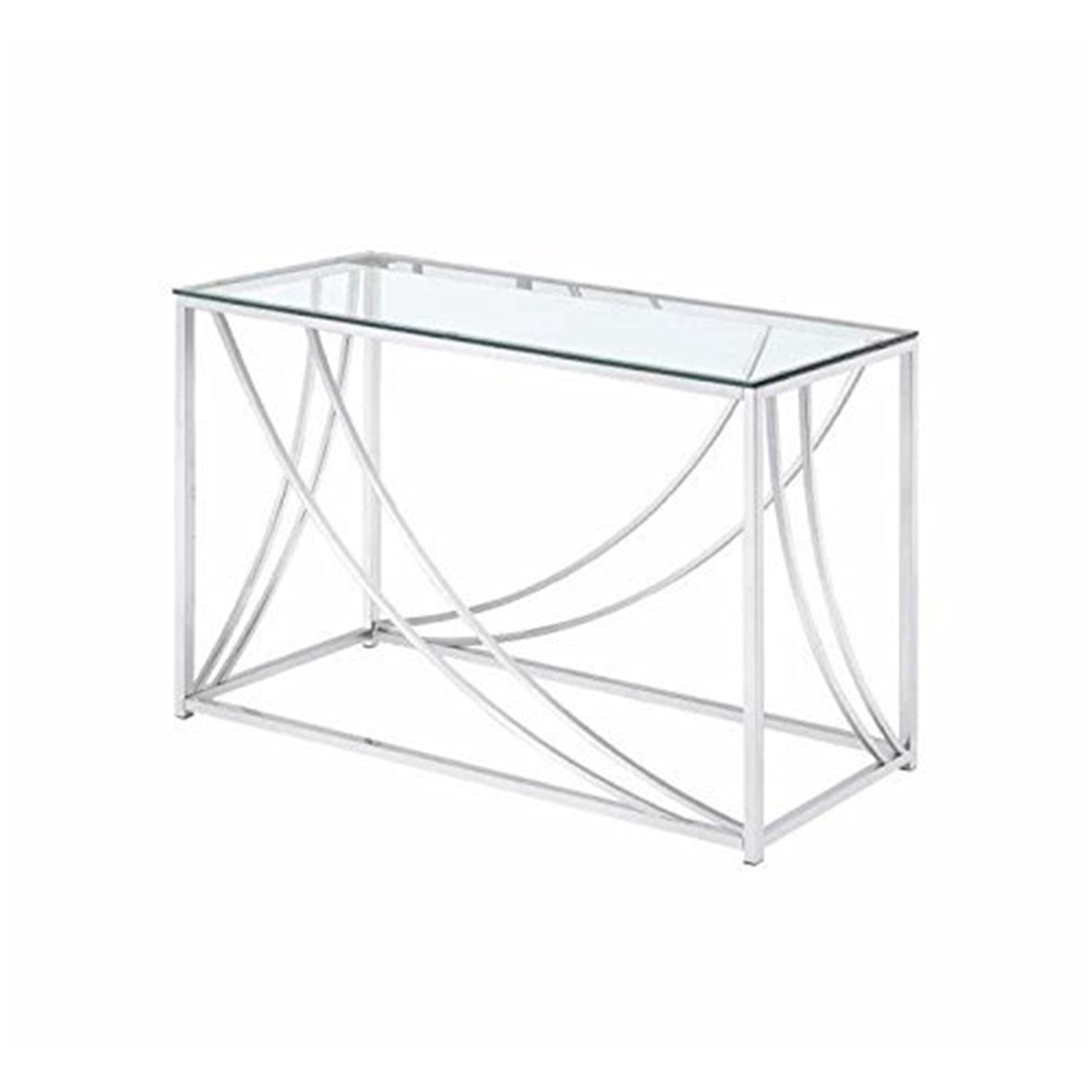 Contemporary Silver Metal and Glass Rectangular Console Table