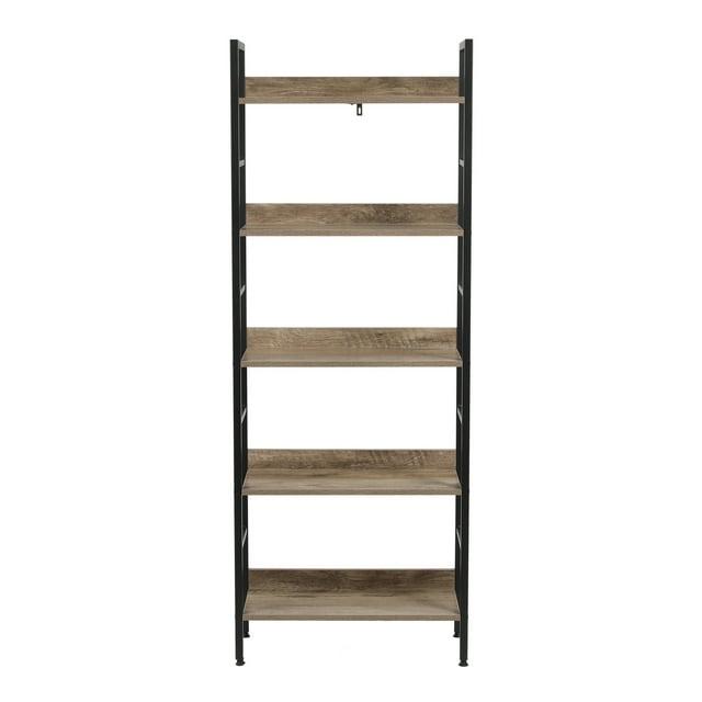 LuxenHome 5-Shelf 63" H x 23.62" W Wood and Metal Etagere Bookcase Brown