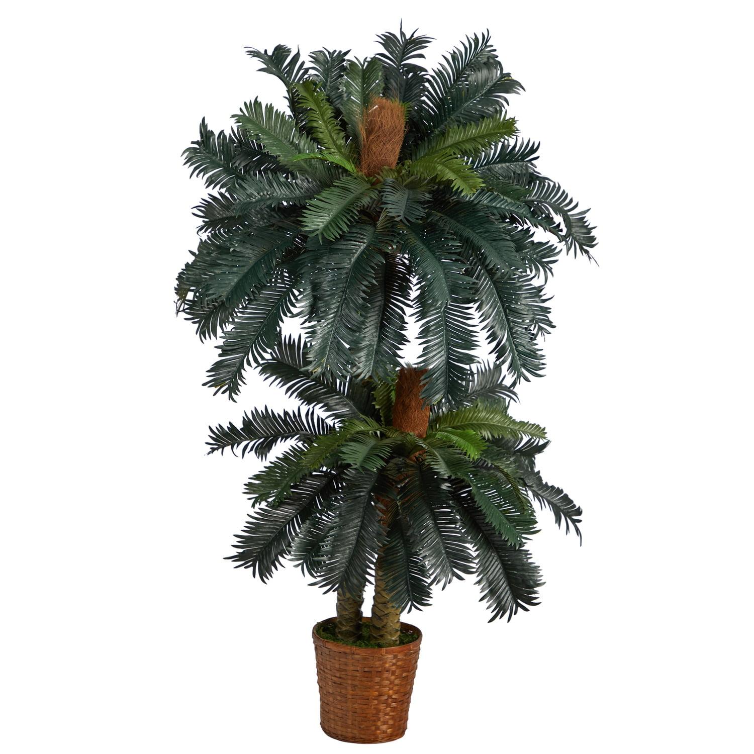 Tropical Oasis Sago Palm Dual Topiary, 62" Outdoor Potted Artificial Tree